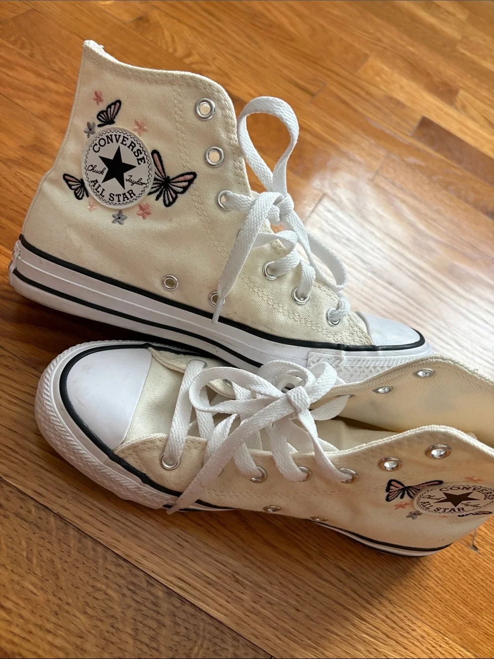 Converse Kids White High-Top Sneakers with Butterfly Accents